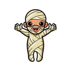 Cute little boy mummy cartoon raising hands