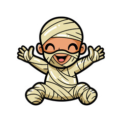 Fototapeta premium Cute little boy mummy cartoon raising hands