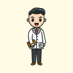 cute male doctor with doctor's prescription for character, icon, logo, sticker and illustration.