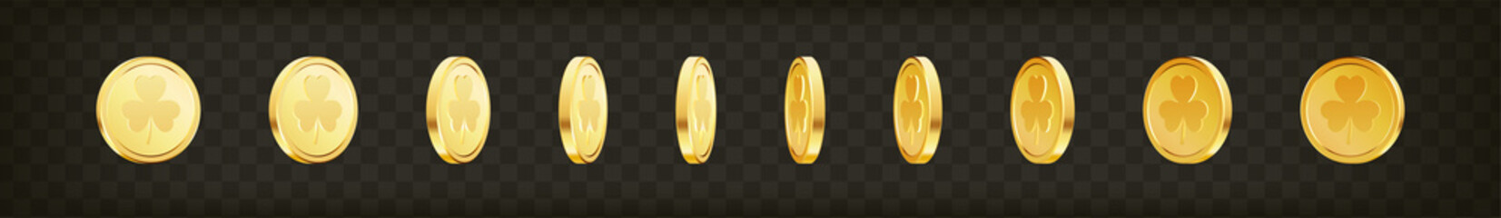 Three leaf clover golden coins. Saint Patrick's Day coins