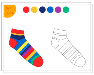 coloring book for children by colors, color a sock isolated on a white background.