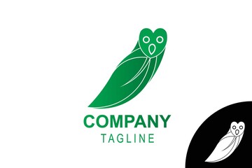 leaf owl logo. combination of owl and leaf, unique and cool. very suitable for icons, symbols, t-shirts, initials, companies, businesses, zoos, etc