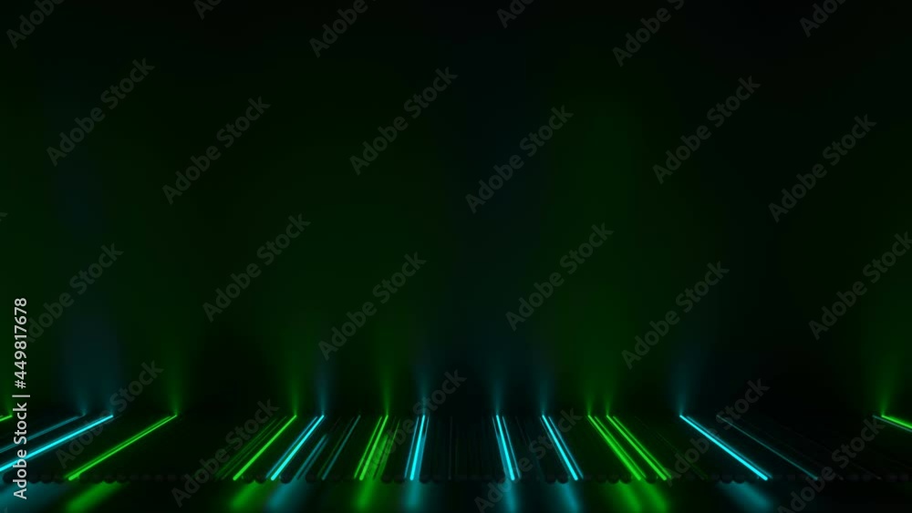 Poster green glowing neon tubes and free space. futuristic sci-fi design. seamless loop 3d render animation