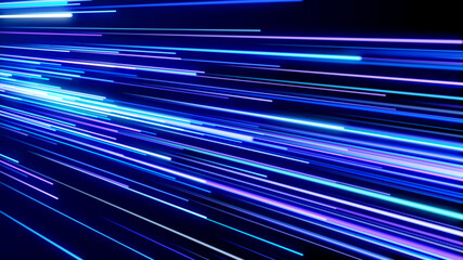 Abstract Tech Futuristic Blue Colorful Perspective View Glowing Light Streaks Straight Background