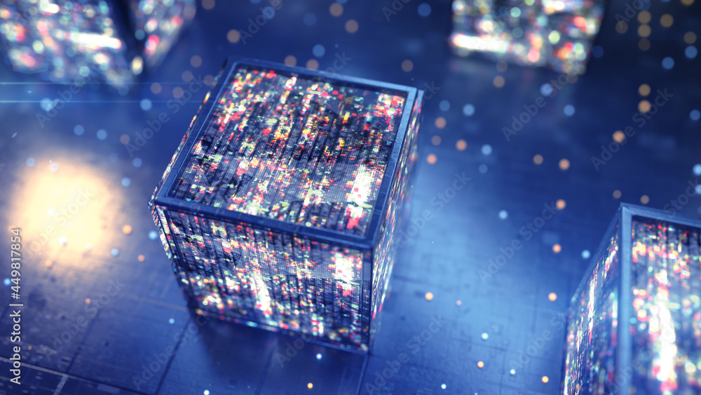 Poster cubes with digital noise 3d render