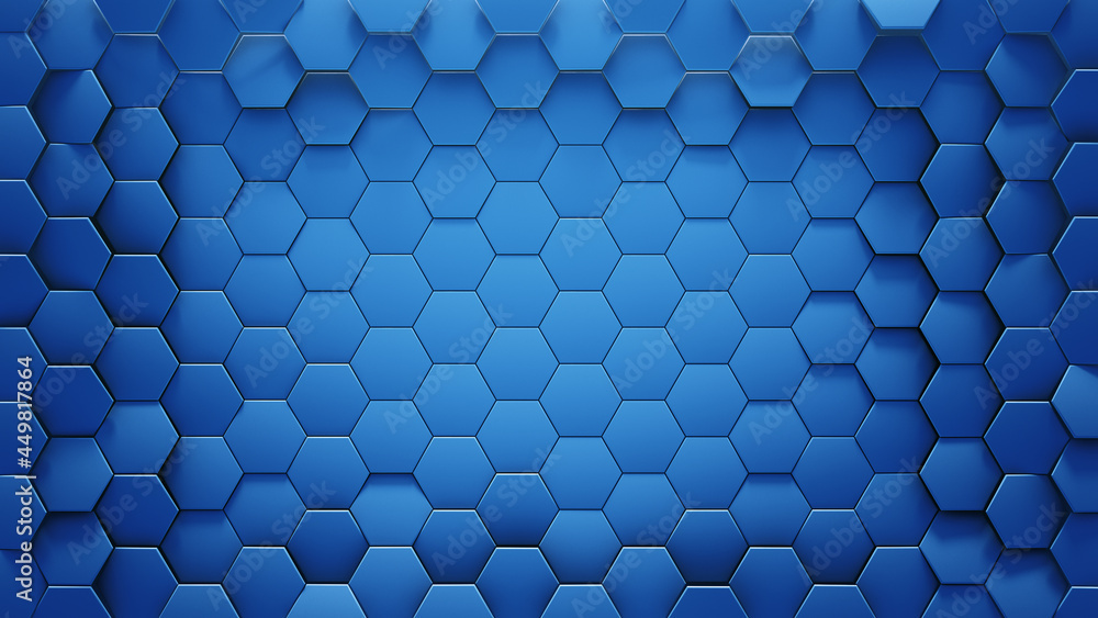 Poster blue geometric hexagonal abstract background 3d render