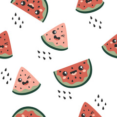 Seamless pattern with cute watermelons.