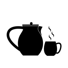 Illustration black silhouette of a teapot and cup