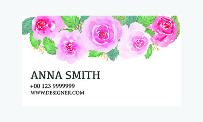 Watercolor name card with pink roses