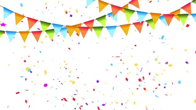 4K Colored blue, white and gold balloons golden confetti background with space for your text. birthday anniversary background. celebration Greeting Card. Wishes, Events, Message, holiday, festival.