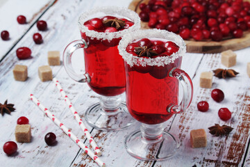 Two glasses with cranberry drink	