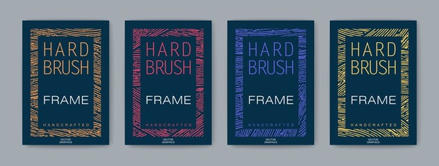 Set of artistic frames in A4 format. Handmade textured frame from a dry hard brush. Broad strokes. Vector graphics, design elements