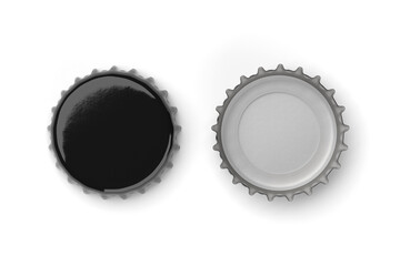 Black beer caps mock up isolated on white background. 3d rendering.