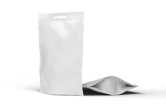 White blank food doy pack pouch bag, isolated on white, 3d rendering.