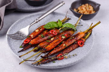 Baked carrot glazed with soy sauce and honey