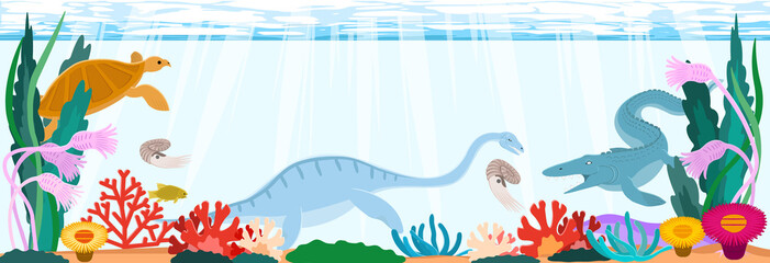 白亜紀の海の恐竜達　バナータイプ