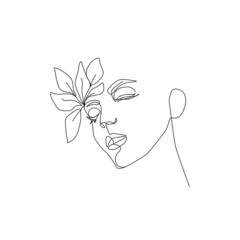 Abstract Line Art Woman Face. Woman Head One Line Drawing. Female Face Minimalist Simple Illustration for Print, Poster, banner, Wall Decor, Social Media. Vector EPS 10