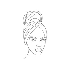 Abstract Line Art Woman Face. Woman Head One Line Drawing. Female Face Minimalist Simple Illustration for Print, Poster, banner, Wall Decor, Social Media. Vector EPS 10