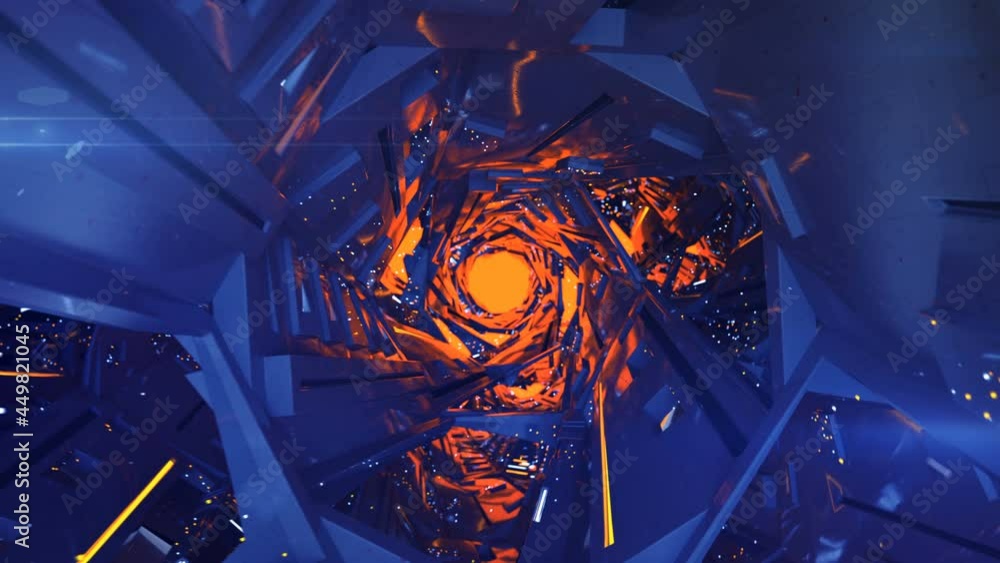Poster futuristic tunnel with fluorescent lights. sci-fi interior corridor. 3d render seamless loop animati