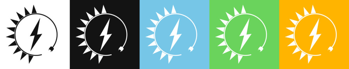 Renewable energy icons, graphic design template, lightning bolt. Set alternative power signs, vector illustration