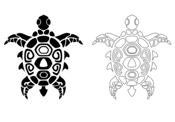 turtle maori tribal tattoo design vector illustration 마오리 거북이 타투도안 - obrazy, fototapety, plakaty
