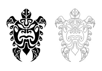 turtle maori tribal tattoo design warrior  pattern vector illustration 마오리 거북이 타투도안 - obrazy, fototapety, plakaty