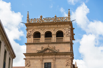 Detailed view at the Monterrey's palace tower building, Palacio de Monterrey, a cross of late gothic and plateresque renaissance styles and a historical building