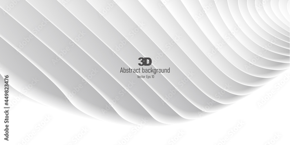 Poster abstract 3d background with large white fluted sphere, render realistic efferc, vector composition