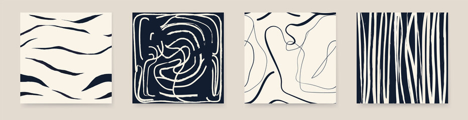Minimalist trendy abstract print set. Line art black and white illustrations. Modern vector template for design. - obrazy, fototapety, plakaty