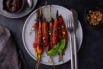 Baked carrot glazed with soy sauce and honey