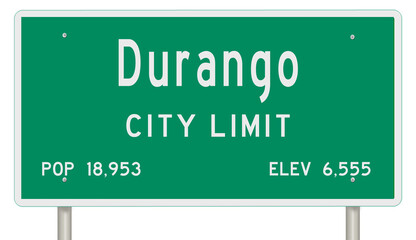 Rendering of a green Colorado highway sign with city information