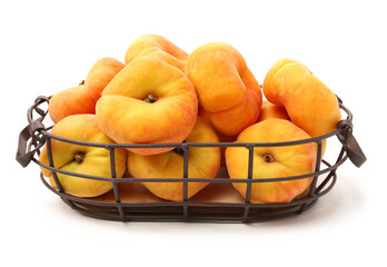chinese flat peaches on white background 