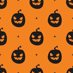 Orange pumpkin pattern. Evil pumpkin Halloween seamless pattern. Vector illustration.