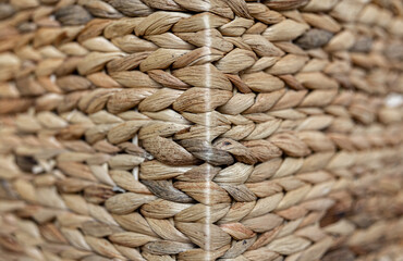 Close up view of handmade wicker box.