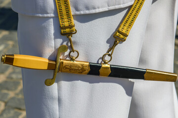 Dirk of a naval officer. Ceremonial cutlass weapons of the highest composition of the Russian Navy.