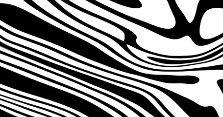 Striped black and white zebra leather in motion. The background of the canvas swaying in waves.