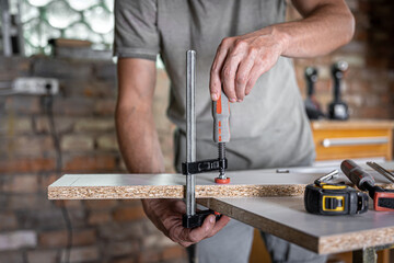 Carpentry tool, carpentry clamp, construction or carpentry concept.