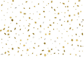 Light gold glitter confetti background. 3d stars.