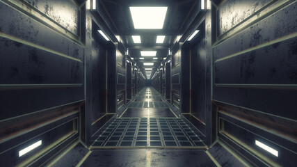 3d render. Futuristic hallway. Concept of modern architecture and interior spaceship © Miguel Aguirre