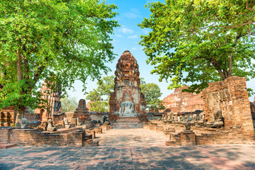 Brick ruins of Wat Mahathat temple. Historical and religious architecture of Thailand - ruins of old Siam capital Ayutthaya