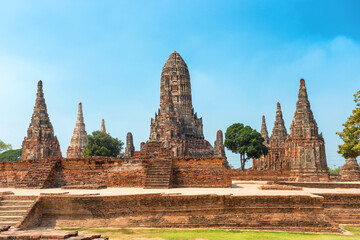 Brick ruins of ancient buddhist temple Wat Chai Watthanaram. Old architecture of Ayutthaya, Thailand
