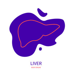 Liver digestive system body organ outline icon on abstract geometric splash. Human anatomy medical symbol. Vector illustration.