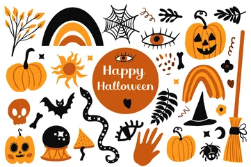 Keuken spatwand met foto Happy halloween Boho abstract set. Bohemian mystical magic collection clip art hand drawing style. creative contemporary aesthetic doodle elements . Vector illustration © Lucia Fox