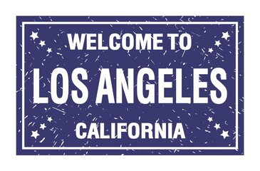 WELCOME TO LOS ANGELES - CALIFORNIA, words written on blue rectangle stamp