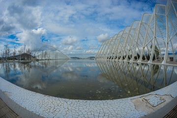 Futuristic olimpic complex in Athens in cloudy weather