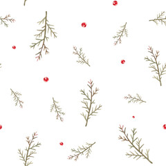 Christmas minimalistic seamless pattern. Holiday floral ornate on white background.