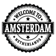 WELCOME TO AMSTERDAM - NETHERLANDS, words written on black stamp