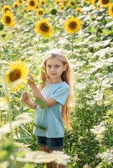 Beautiful little girl in sunflowers