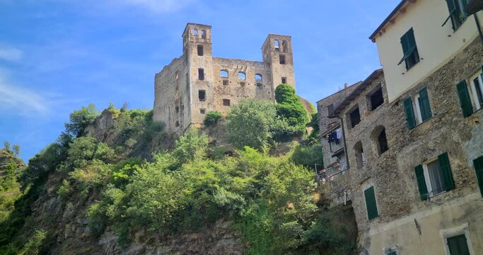 Ancient Runs Of The Castello Dei Doria Fortress, Medieval Castle In The Hills Of Liguria, Above The Village Of Dolceacqua, Province Of Imperia, Region Liguria - DCi 4K Video
