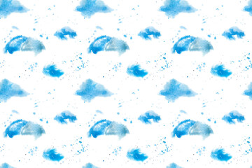 Fototapeta na wymiar Seamless pattern of blue watercolor stains